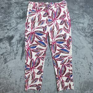 J Crew Pants Womens 4 Pink White Floral Capri Cropped Leaves Fun Print Artsy